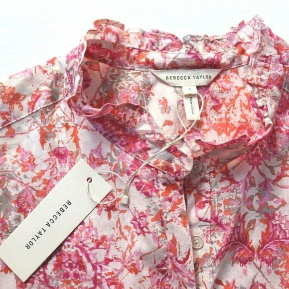 Rebecca Taylor Floral Ruffle Long Sleeve Dreamweaver Voile Blouse Size 6 - Picture 5 of 8